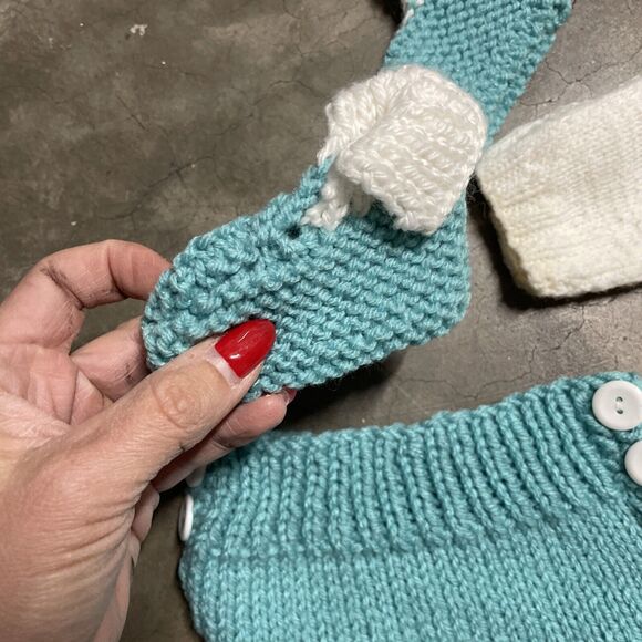 Hand Crocheted Baby Doll Outfit Sweater Diaper Cover Booties Hat Lot - Picture 4 of 9